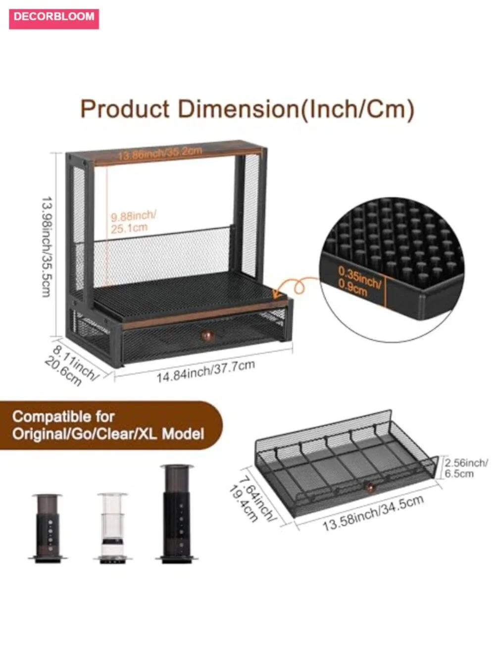 Countertop Coffee Station Organizer with Drip Mat and Sliding Drawer